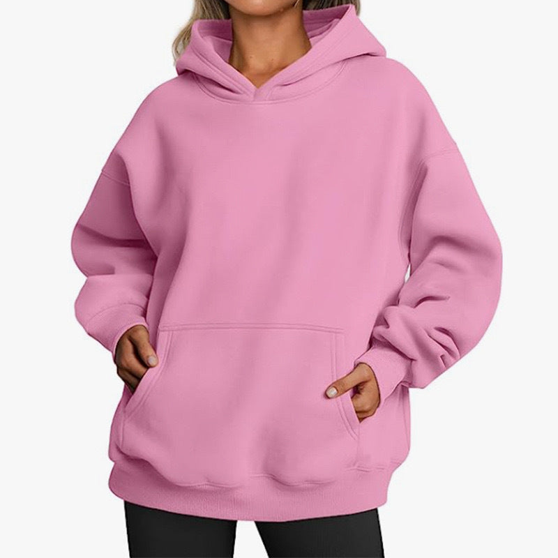 Damen oversized Kapuzenpullover aus weichem Baumwollmix mit praktischen Taschen WW