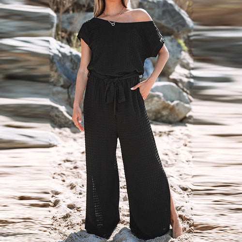 Damen lässiger Jumpsuit mit weitem Schnitt und elastischem Bund WW