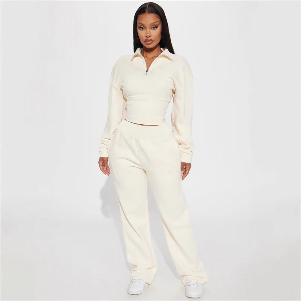 Damen Sportlicher Fleece-Loungewear-Anzug mit Reißverschluss WW