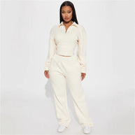 Damen Sportlicher Fleece-Loungewear-Anzug mit Reißverschluss WW