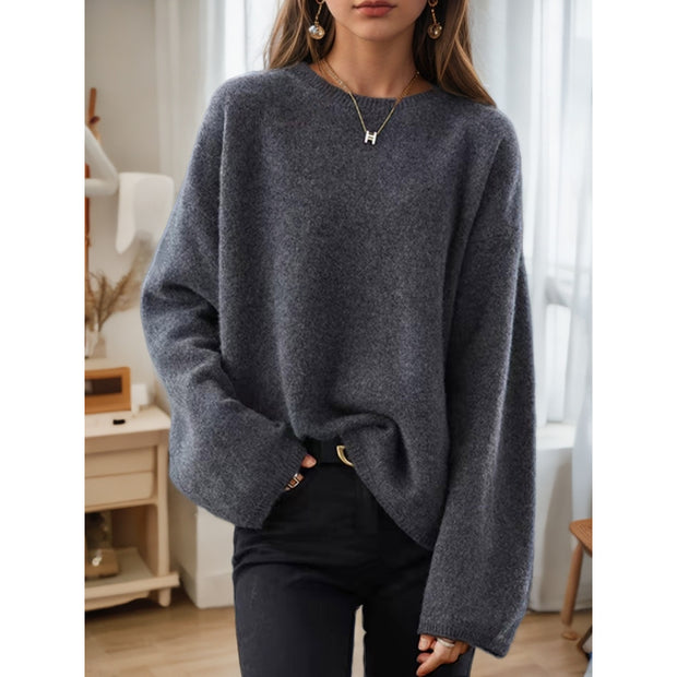 Damen Bequemer Strickpullover mit lässigem Schnitt und weitem Arm WW