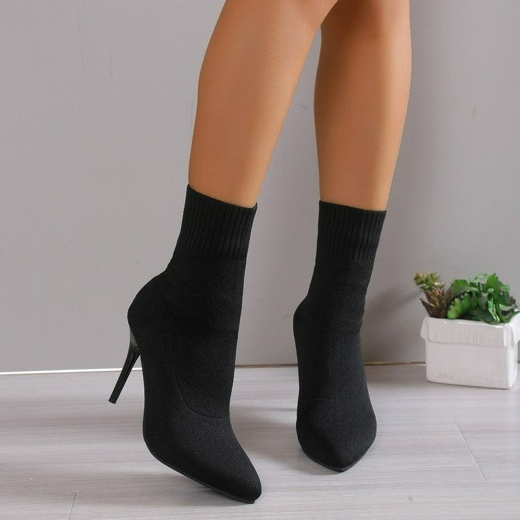 Damen Ankle Stiefeletten mit elegantem Strickoberteil und schmalem Absatz WW