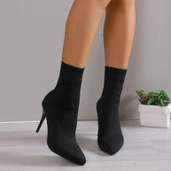 Damen Ankle Stiefeletten mit elegantem Strickoberteil und schmalem Absatz WW