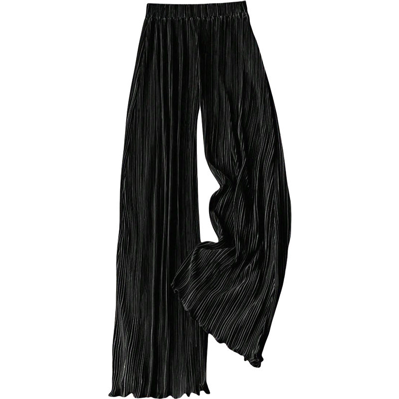 Damen plissierte Sommerhose mit hohem Bund und elastischem Taillenbund WW