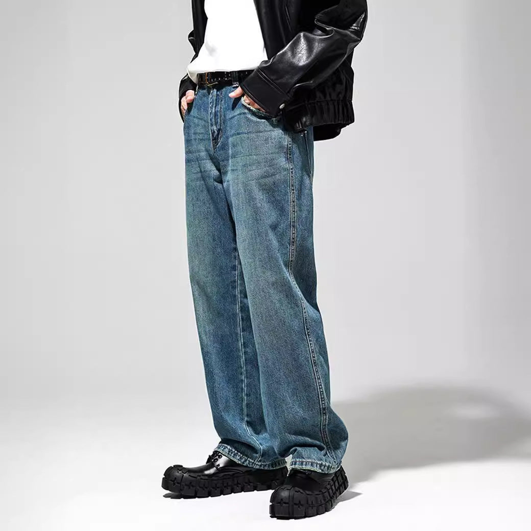 Herren Baggy Jeans im Vintage-Look mit distressed Effekten und hohem Bund WW