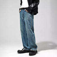 Herren Baggy Jeans im Vintage-Look mit distressed Effekten und hohem Bund WW