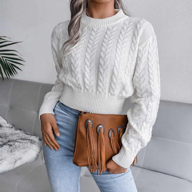 Damen Strickpullover mit strukturierter Zopfdesign und taillierter Silhouette WW