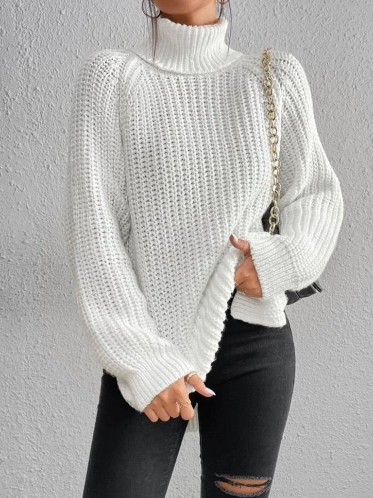 Damen Strickpullover mit hohem Kragen und strukturiertem Wabenmuster WW