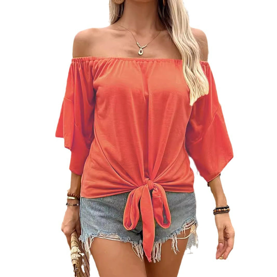 Damen Off-Shoulder Oberteil mit schickem Knotendetail und luftigen Ärmeln WW