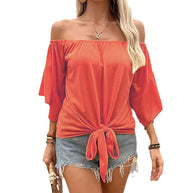 Damen Off-Shoulder Oberteil mit schickem Knotendetail und luftigen Ärmeln WW