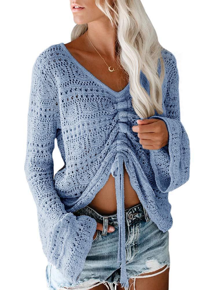 Damen angesagter V-Ausschnitt Pullover mit Raffung WW