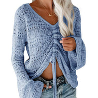 Damen angesagter V-Ausschnitt Pullover mit Raffung WW