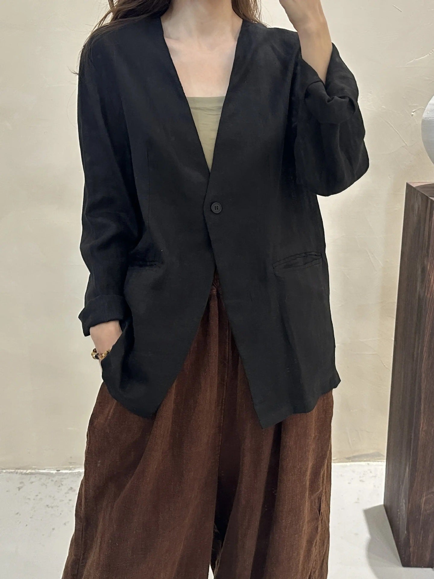 Damen Relaxed Fit Leinen Blazer WW