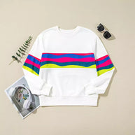 Damen lässiges Oversized-Sweatshirt mit bunten Streifen und tieferem Rundhalsausschnitt WW