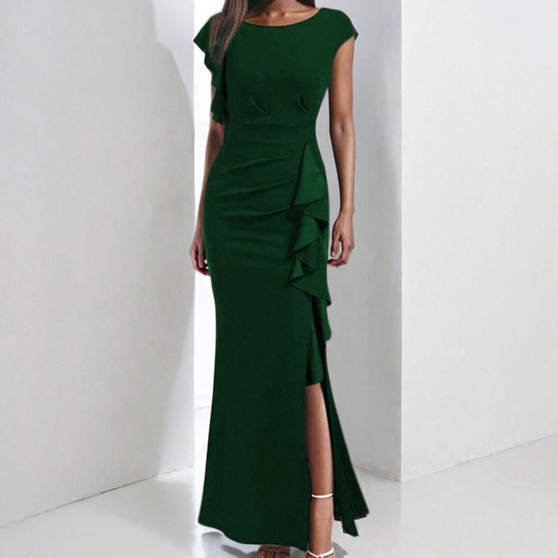Damen Etuikleid mit asymmetrischen Volants und hohem Schlitz W&W Mode