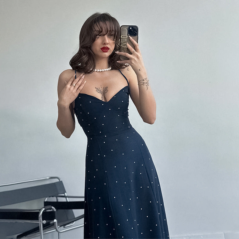 Damen Midikleid mit zarten Spaghetti-Trägern und punktuellem Design W&W Mode