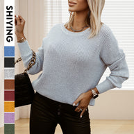 Damen lässiger Strickpullover mit offenem Rückendesign WW