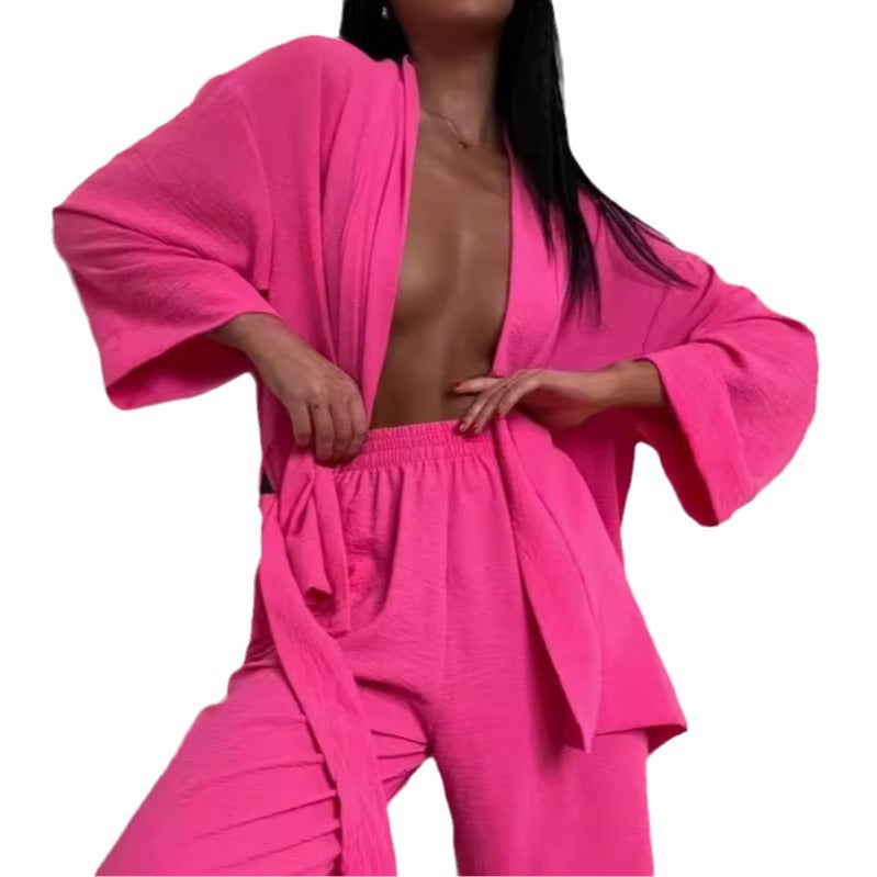 Damen lässiges Kimono-Set mit weitem Schnitt und elastischem Bund WW
