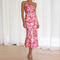 Damen Elegantes Maxikleid mit asymmetrischem Träger und floralem Design WW