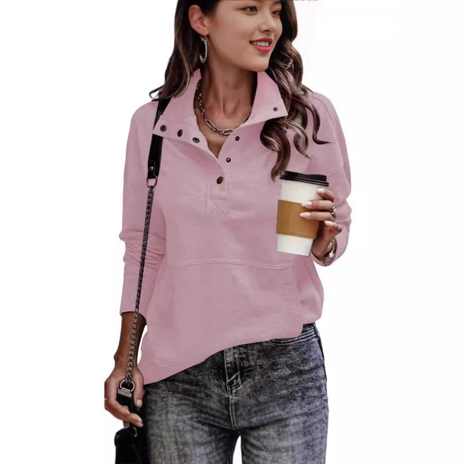 Damen Pullover mit hohem Kragen und Knopfdetails WW