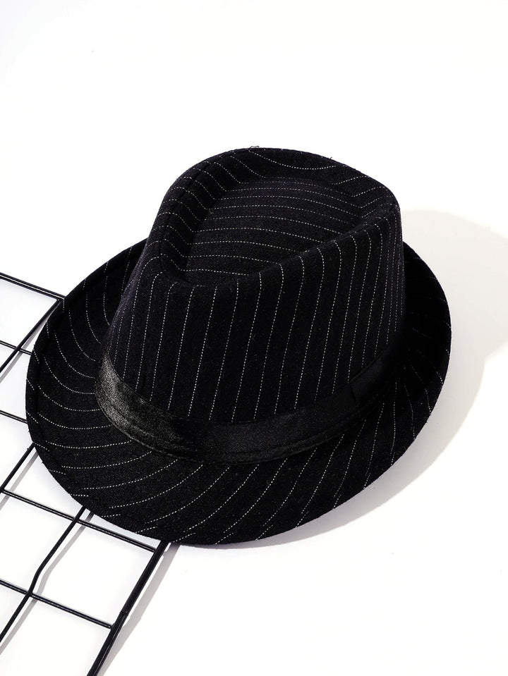 Damen eleganter Fedora-Hut mit gestreiftem Design und modischem Samtband W&W Mode