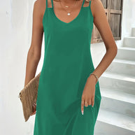 Damen Sommerliches V-Ausschnitt Kleid ohne Ärmel WW