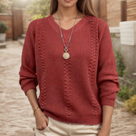 Damen Strickpullover mit V-Ausschnitt und strukturierter Verarbeitung WW