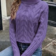 Damen Rollkragenpullover mit strukturiertem Zopfmuster WW