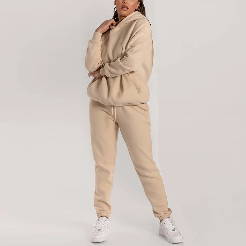 Damen Lässiger Hoodie-Trainingsanzug mit praktischen Taschen und elastischem Bund WW
