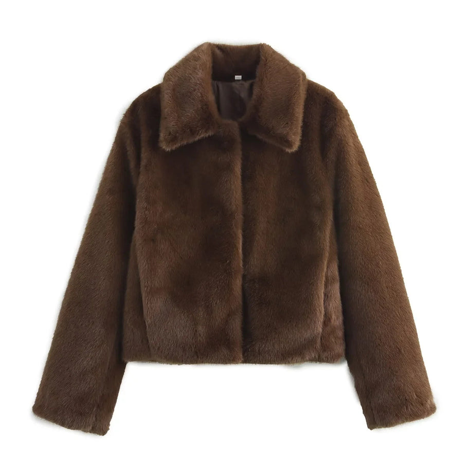 Damen Kunstpelzjacke mit klassischem Kragen und eleganter Silhouette WW