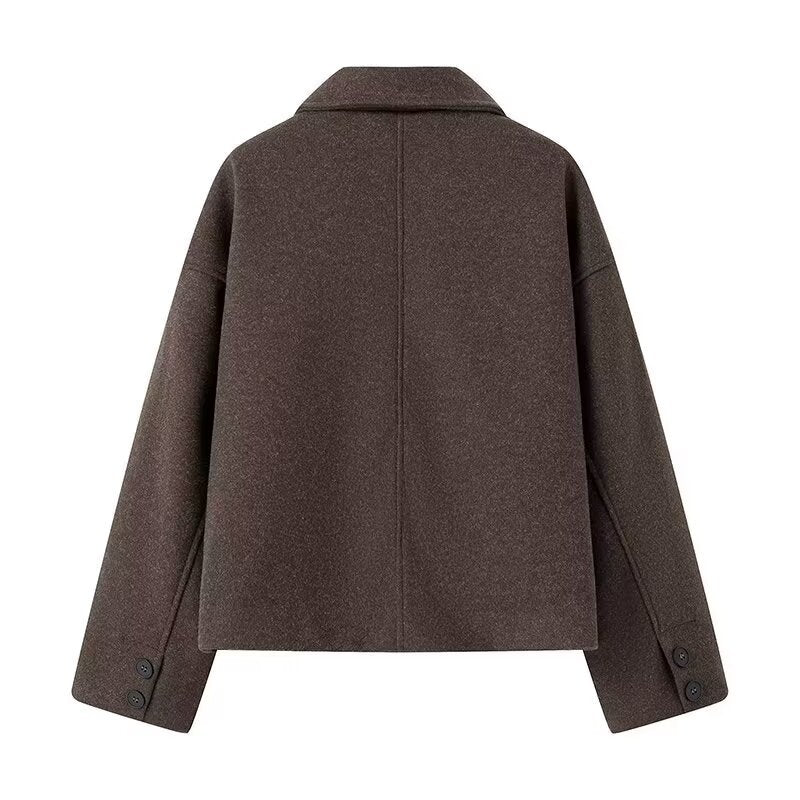 Damen lässige Wolljacke mit modernem Kragen und praktischen Eingrifftaschen W&W Mode
