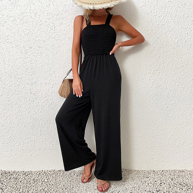 Damen Wildleder Jumpsuit mit schmalem Gummibund und eleganten Trägern WW
