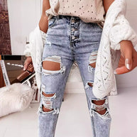 Damen Destroyed Boyfriend Jeans im lässigen Vintage-Stil mit hohem Bund WW