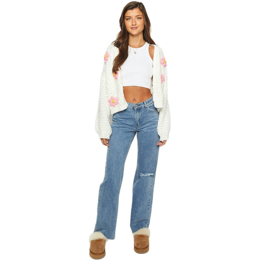 Damen Strickjacke mit floralen Applikationen WW