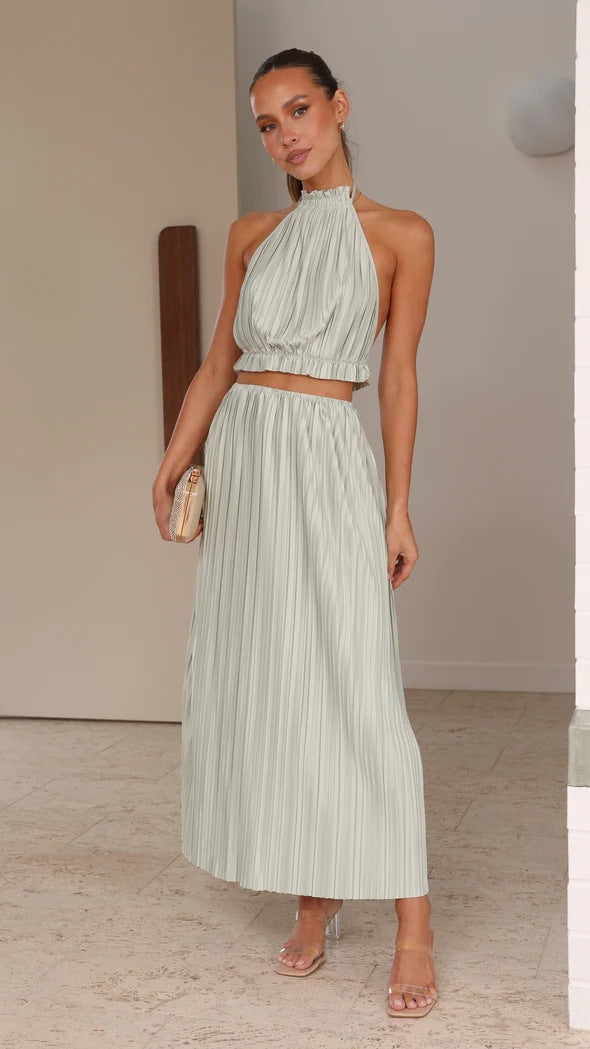 Damen Maxikleid mit raffiniertem Faltenwurf und elegantem Halterdesign W&W Mode