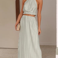 WW | Jahr Sexy Halter Rückfrei Sexy Schnürkleid Plissee Kleid