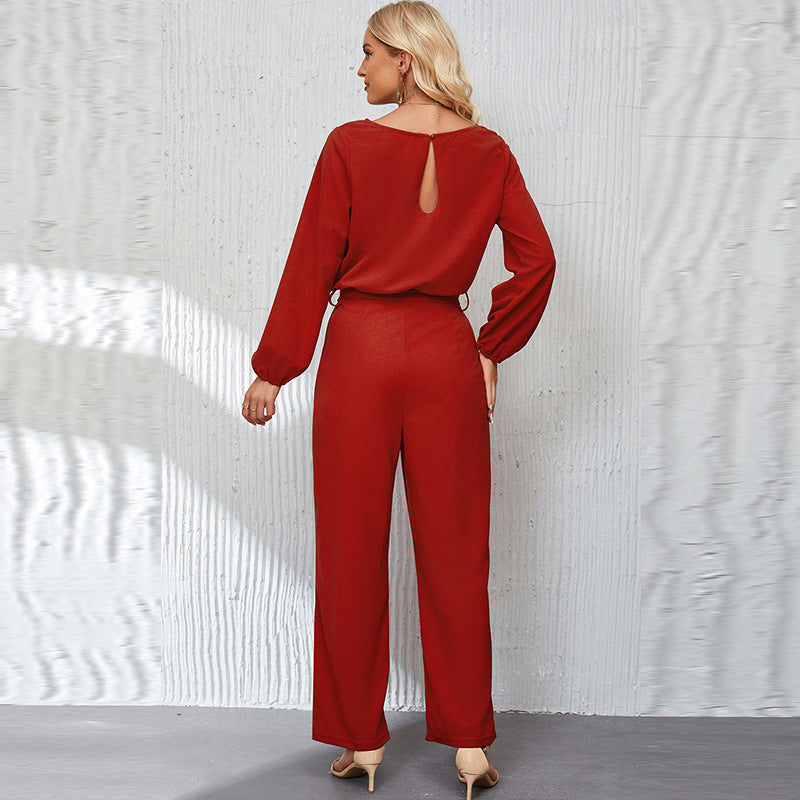 Damen eleganter Jumpsuit mit eleganten Ärmeln und tailliertem Schnitt WW