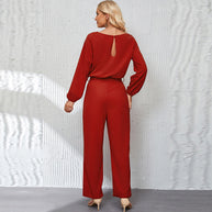 Damen eleganter Jumpsuit mit eleganten Ärmeln und tailliertem Schnitt WW