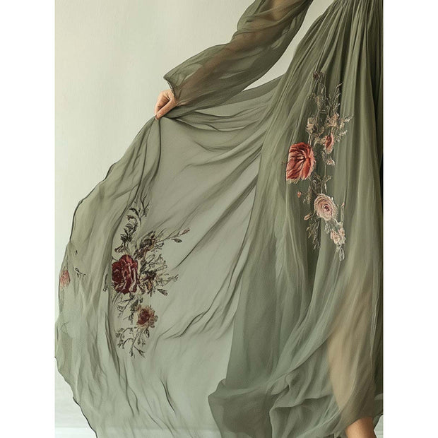 Damen Besticktes Chiffon Maxi Kleid WW