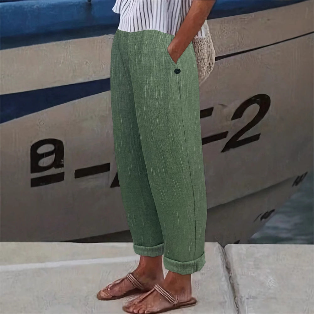 Damen Bequeme und luftige Leinenhose mit seitlichen Taschen W&W Mode