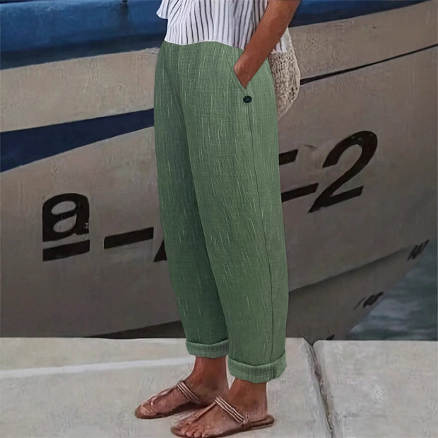 Damen Bequeme und luftige Leinenhose mit seitlichen Taschen W&W