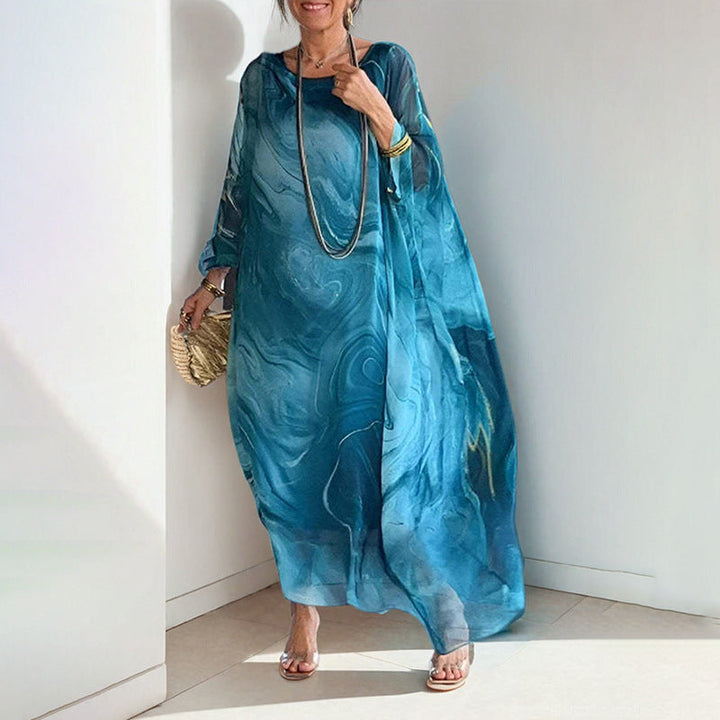 Damen Maxikleid mit elegantem Wasserfarbenmuster und weitem Schnitt W&W Mode