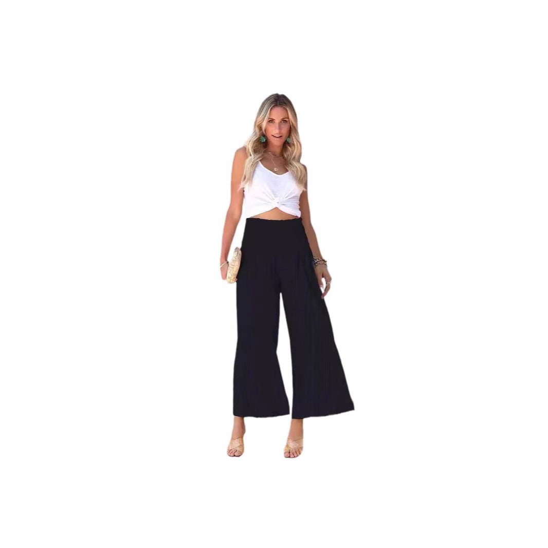 Damen weite Culotte-Hose mit elastischem Bund und seitlichen Eingrifftaschen W&W Mode