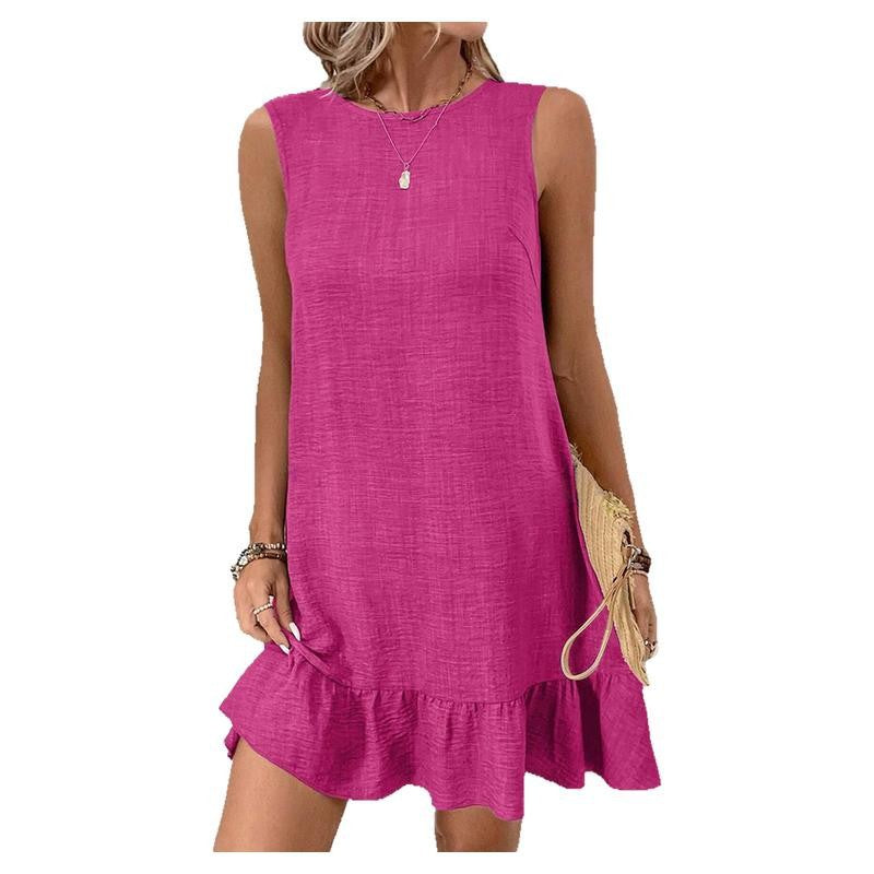 Damen ärmelloses Kleid mit Rüschensaum und lässigem Schnitt WW