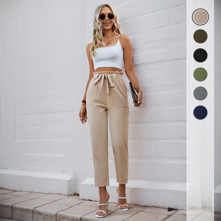 Damen Bequeme High-Waist Pants mit Taillengürtel W&W Mode