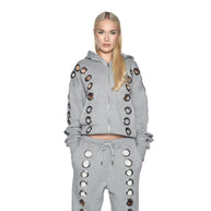 Damen sportliches Hoodie-Set mit dekorativen Ösen WW
