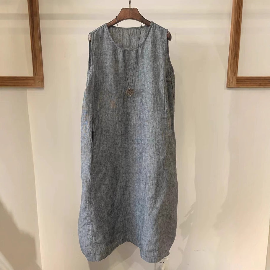 Damen Ärmelloses Leinen Shift Kleid WW