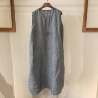 Damen Ärmelloses Leinen Shift Kleid WW