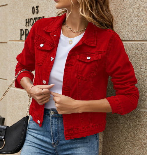 Damen klassische Denim-Jacke im Schneidertailoring-Stil WW
