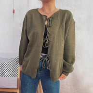 Damen Strickjacke mit dekorativem Schnürdesign und weitem Schnitt WW